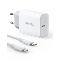 Φορτιστής Ugreen Γρήγορης Φόρτισης Σετ με Θύρα USB-C και Καλώδιο Lightning 20W - White