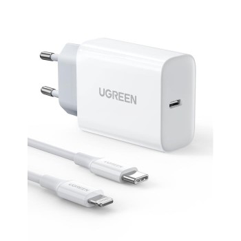 Φορτιστής Ugreen Γρήγορης Φόρτισης Σετ με Θύρα USB-C και Καλώδιο Lightning 20W - White