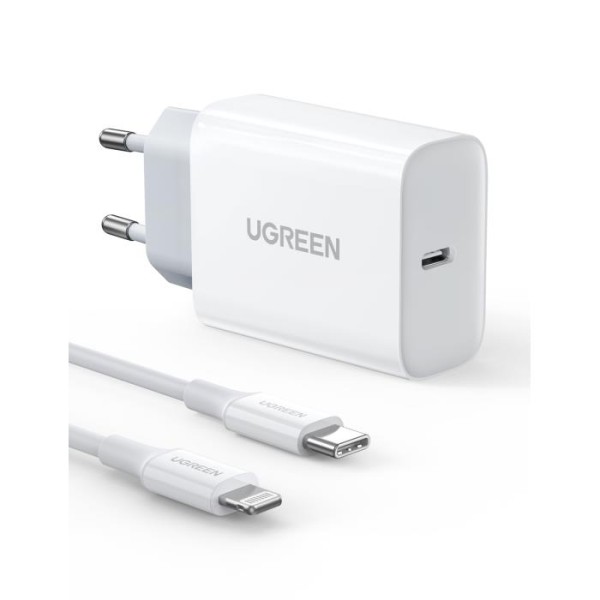 Φορτιστής Ugreen Γρήγορης Φόρτισης Σετ με Θύρα USB-C και Καλώδιο Lightning 20W - White