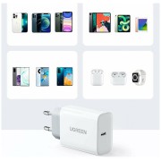Φορτιστής Ugreen Γρήγορης Φόρτισης Σετ με Θύρα USB-C και Καλώδιο Lightning 20W - White