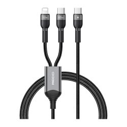 Καλώδιο φόρτισης Recci RTC-T16 2in1 USB-C σε USB-C / Lightning / 1.20m - Black