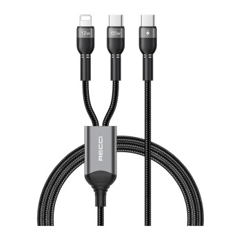 Καλώδιο φόρτισης Recci RTC-T16 2in1 USB-C σε USB-C / Lightning / 1.20m - Black