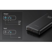 PowerBank Veger T100 - 20000mAh Ultra Compact Design PD100W Max Output 1x USB-A, 2X USB-C  - Black