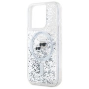 Θήκη Σιλικόνης με Magsafe Karl Lagerfeld Liquid Glitter Karl and Choupette Heads για iPhone 15 Pro Max - Clear