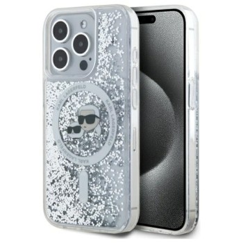 Θήκη Σιλικόνης με Magsafe Karl Lagerfeld Liquid Glitter Karl and Choupette Heads για iPhone 15 Pro Max - Clear