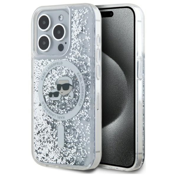 Θήκη Σιλικόνης με Magsafe Karl Lagerfeld Liquid Glitter Karl and Choupette Heads για iPhone 15 Pro Max - Clear