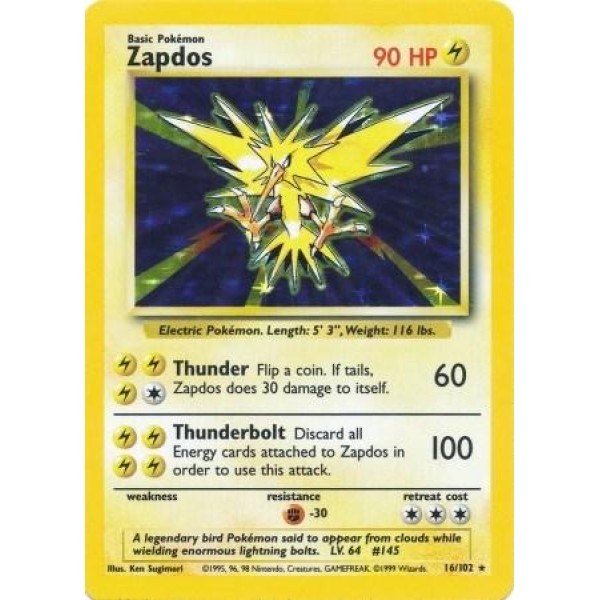 Zapdos (Base Set 16/102) (Holo Rare ) English - Near Mint