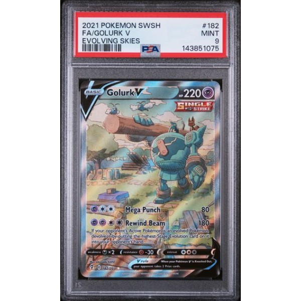 Golurk V - Evolving Skies - English 2021 - #182/203 - PSA MINT 9 - Pokemon Graded Card
