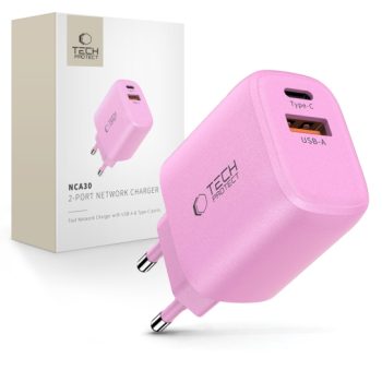 Φορτιστής Τοίχου Tech-Protect NCA30 30W με USB-C PD & USB-A QC 3.0 - Baby Pink