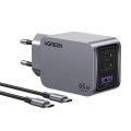 Σετ Φόρτισης UGREEN X757 65W με Θύρα USB-A και 2 Θύρες USB-C και Καλώδιο USB-C - USB-C - GaN Quick Charge 4.0 - Gray