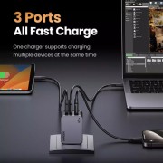 Σετ Φόρτισης UGREEN X757 65W με Θύρα USB-A και 2 Θύρες USB-C και Καλώδιο USB-C - USB-C - GaN Quick Charge 4.0 - Gray