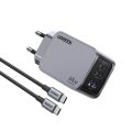 Σετ Φόρτισης UGREEN X757 65W με Θύρα USB-A και 2 Θύρες USB-C και Καλώδιο USB-C - USB-C - GaN Quick Charge 4.0 - Gray