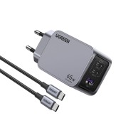 Σετ Φόρτισης UGREEN X757 65W με Θύρα USB-A και 2 Θύρες USB-C και Καλώδιο USB-C - USB-C - GaN Quick Charge 4.0 - Gray