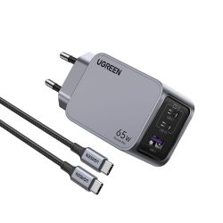 Σετ Φόρτισης UGREEN X757 65W με Θύρα USB-A και 2 Θύρες USB-C και Καλώδιο USB-C - USB-C - GaN Quick Charge 4.0 - Gray