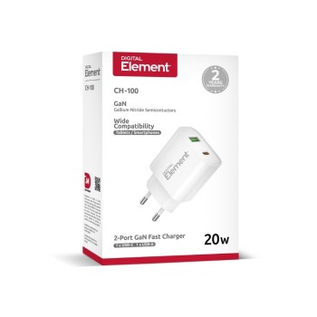 Element CH-100 Φορτιστής GaN 20W με USB-C και USB-A  - White