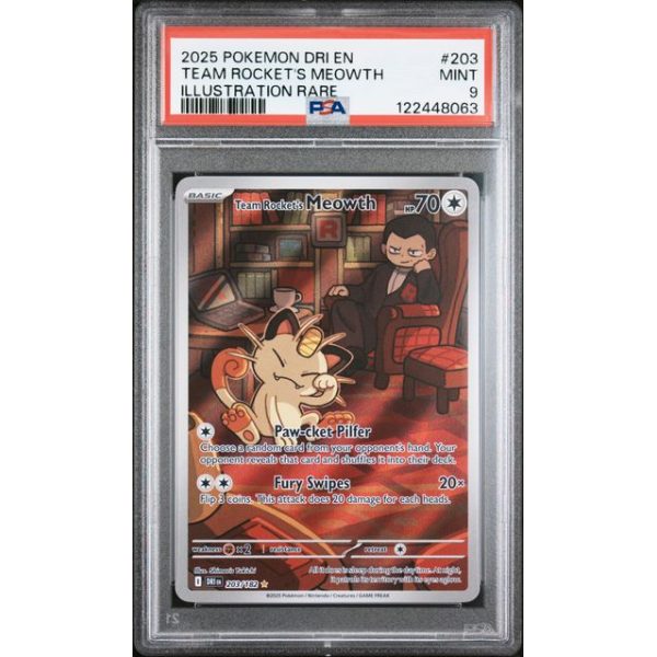 TEAM ROCKET”S MEOWTH - DESTINED RIVALS - ENGLISH 2025 - #203 - PSA MINT 9 - POKEMON GRADED CARD
