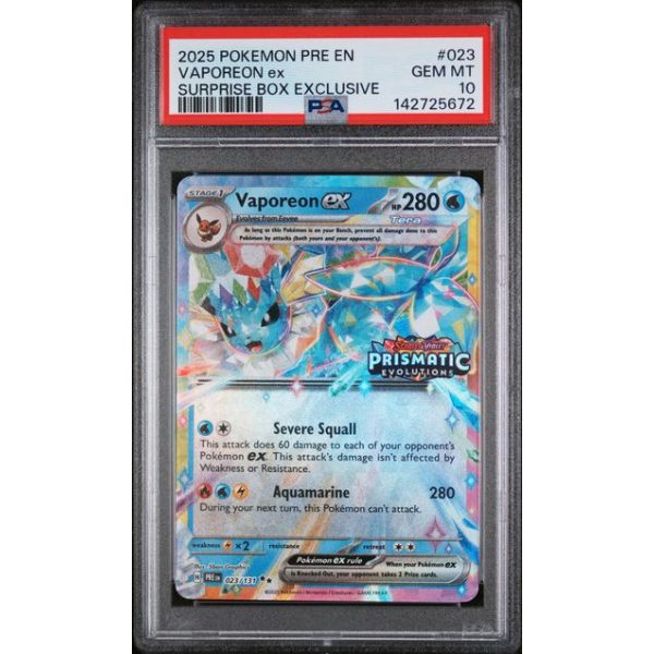 Vaporeon EX - Surprise Box Exclusive Prismatic Evolutions - English 2025 #023/131 - PSA GEM MT 10 - Pokemon Graded Card