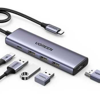 UGREEN CM511 Revodok 5-in-1 USB-C Hub με HDMI, 3x USB-A & PD 100W - Grey