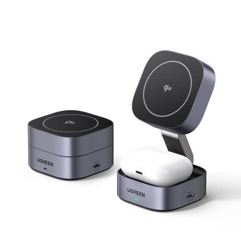 UGREEN W702 QI2 2IN1  Magnetic Magsafe Wireless Charger - Grey