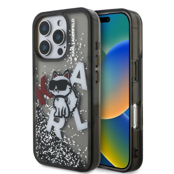 Σκληρή Θήκη Karl Lagerfeld Back Cover Liquid Glitter Scattered Choupette για iPhone 16 Pro Max - Black