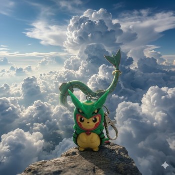 Pokémon 3D Printed Keychain - Poncho Pikachu (Rayquaza)