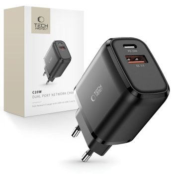 Tech-Protect C20W 2-Port Wall Charger PD 20W / QC 3.0 – Black