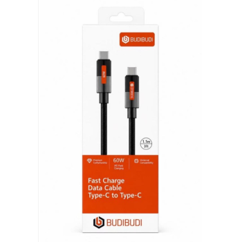 Καλώδιο Φόρτισης BUDIBUDI braided 1.2m Type-C σε Type-C - Black