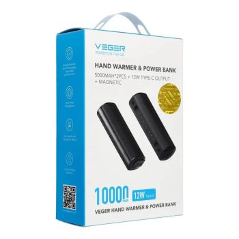 Power Bank Veger Hand Warmer & MagSafe 2x 5000 mAh 10,000 mAh  – Μαύρο