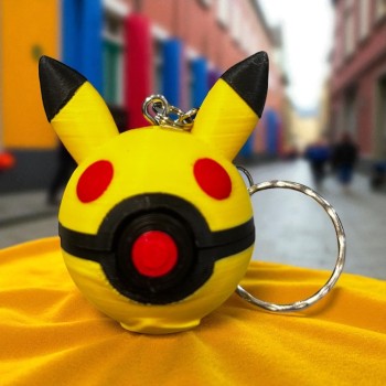 Fidget Μπρελόκ 3D Printed: Pokémon - Pikachu Poké Ball με Κουμπί
