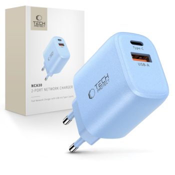 Φορτιστής Τοίχου Tech-Protect NCA30 30W με USB-C PD & USB-A QC 3.0 - Baby Blue