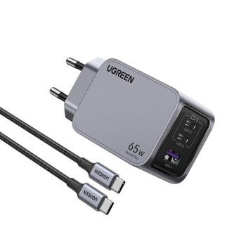 Σετ Φόρτισης UGREEN X757 65W με Θύρα USB-A και 2 Θύρες USB-C και Καλώδιο USB-C - USB-C - GaN Quick Charge 4.0 - Gray