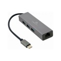 Cablexpert Hub Type-C με 3 Θύρες USB-A 3.1 & 1 Θύρα RJ-45 - Grey