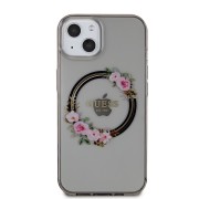 Θήκη Σιλικόνης Guess Flowers Ring Glossy Logo με MagSafe για Apple iPhone 13 - Clear/Black