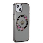 Θήκη Σιλικόνης Guess Flowers Ring Glossy Logo με MagSafe για Apple iPhone 13 - Clear/Black