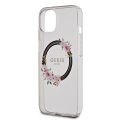 Θήκη Σιλικόνης Guess Flowers Ring Glossy Logo με MagSafe για Apple iPhone 13 - Clear/Black