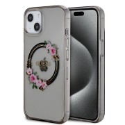 Θήκη Σιλικόνης Guess Flowers Ring Glossy Logo με MagSafe για Apple iPhone 13 - Clear/Black