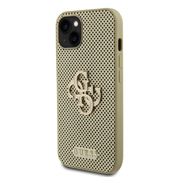 Θήκη Σιλικόνης Guess PU Perforated 4G Glitter Metal Logo για Apple iPhone 13 - Gold