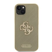 Θήκη Σιλικόνης Guess PU Perforated 4G Glitter Metal Logo για Apple iPhone 13 - Gold