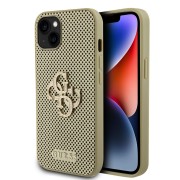 Θήκη Σιλικόνης Guess PU Perforated 4G Glitter Metal Logo για Apple iPhone 13 - Gold