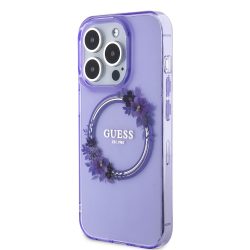 Θήκη Σιλικόνης Guess Flowers Ring Glossy Logo με MagSafe για iPhone 15 Pro Max - Purple