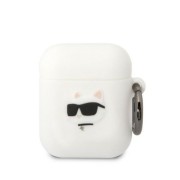 Θήκη Σιλικόνης Karl Lagerfeld 3D Logo NFT Karl Head για Apple AirPods 1/2 - White