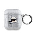 Θήκη Σιλικόνης Karl Lagerfeld Embossed Karl and Choupette Heads για Apple AirPods 1/2 - Silver