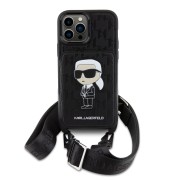 Θήκη Σιλικόνης με λουράκι Karl Lagerfeld Saffiano Monogram Ikonik NFT για iPhone 14 Pro Max - Black