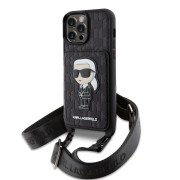 Θήκη Σιλικόνης με λουράκι Karl Lagerfeld Saffiano Monogram Ikonik NFT για iPhone 14 Pro Max - Black