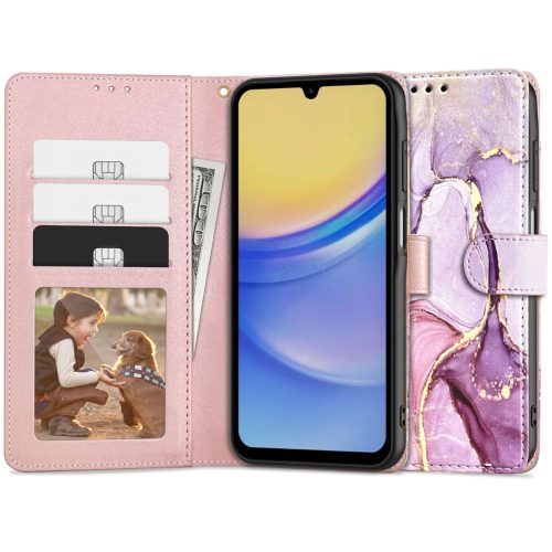 Θήκη Book Tech-Protect Wallet Δερματίνη για Samsung Galaxy A15 4G / 5G - Marble Pink