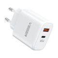 Φορτιστής Veger με Θύρα USB-A και Θύρα USB-C 65W Power Delivery / Quick Charge 3.0 - White 