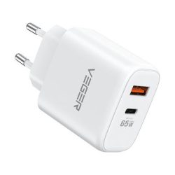 Φορτιστής Veger με Θύρα USB-A και Θύρα USB-C 65W Power Delivery / Quick Charge 3.0 - White 