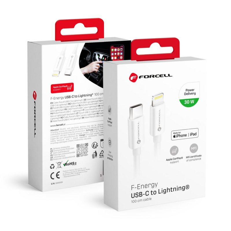 Καλώδιο Φόρτισης Forcell F-Energy C901 Type C σε Lightning Mfi PD 3A 30w 1m - White