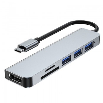 Αντάπτορας Green Lyca USB-C HUB 6in1 - Grey 