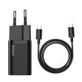 Φορτιστής Baseus με Θύρα USB-C και Καλώδιο USB-C 25W - Black